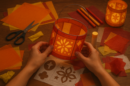 BIld vom Bastelvorgang einer Laterne für den St. Martins Umzug